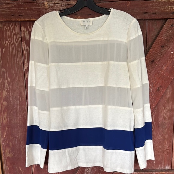 Anthropologie (harlyn) navy/off white sheer crepe and woven block stripe tunic - Picture 1 of 6